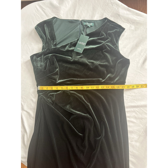 Lauren Ralph Lauren Velvet Ruched Waist Sheath Dress Womens Size 16 Green NWT - Picture 8 of 9